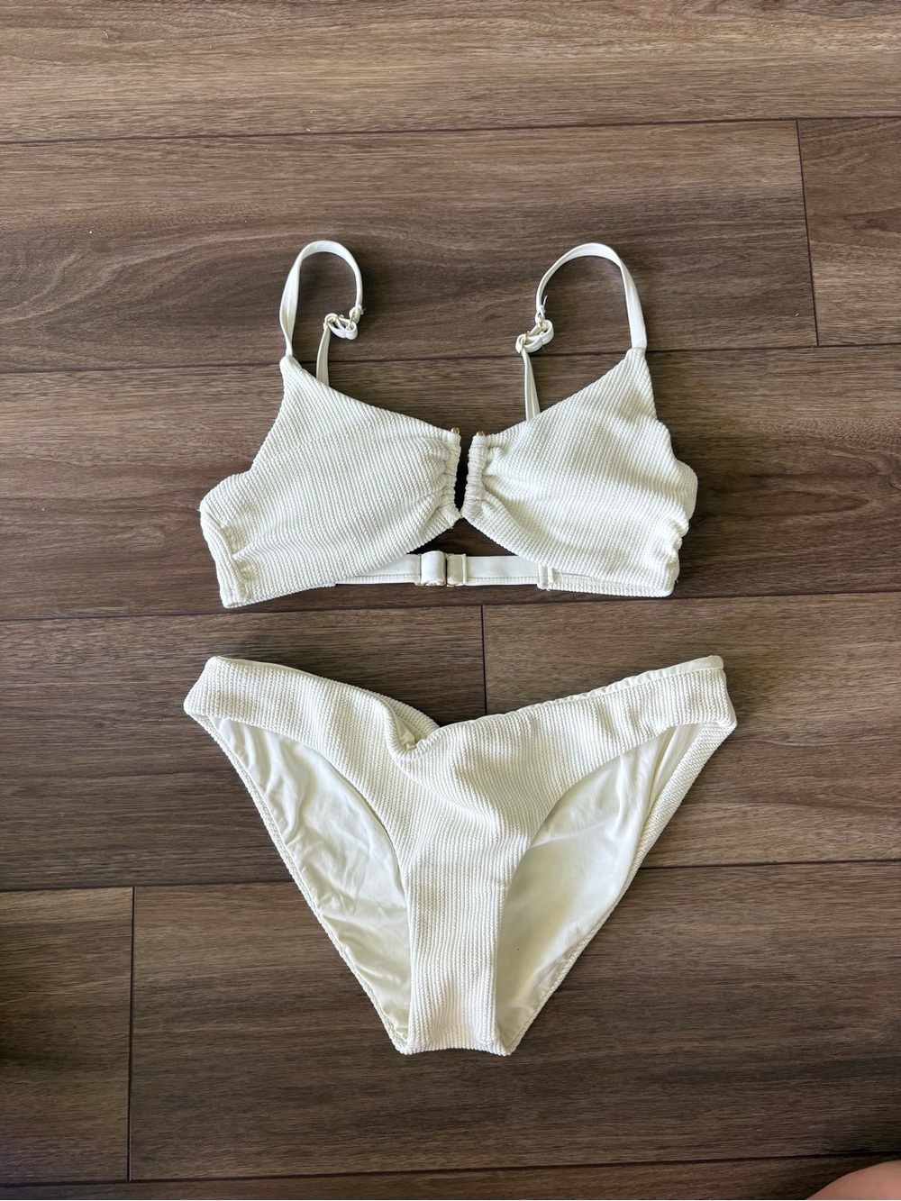 Textured Cream Ribbed Bikini Set - Women Swim